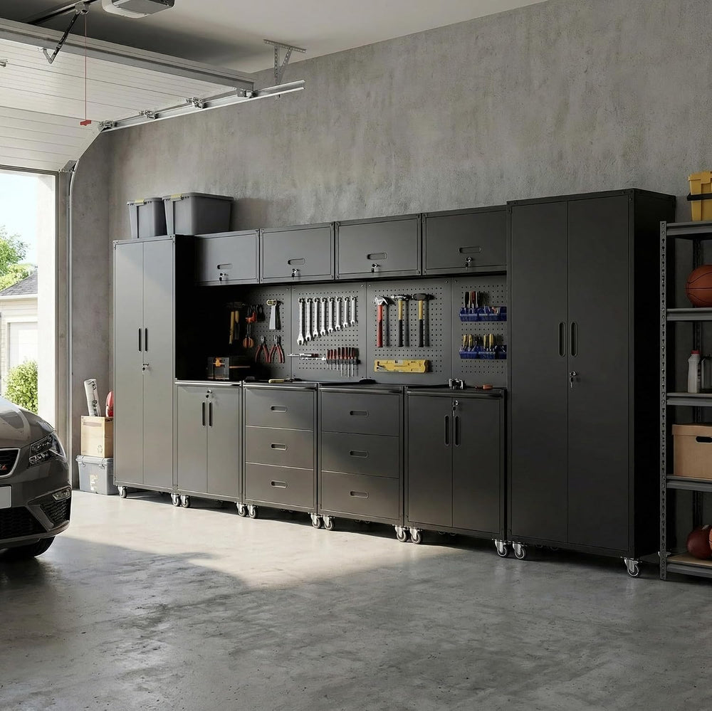 10-Piece Heavy Duty Steel Garage Cabinet System | All-in-One Modular Garage C...
