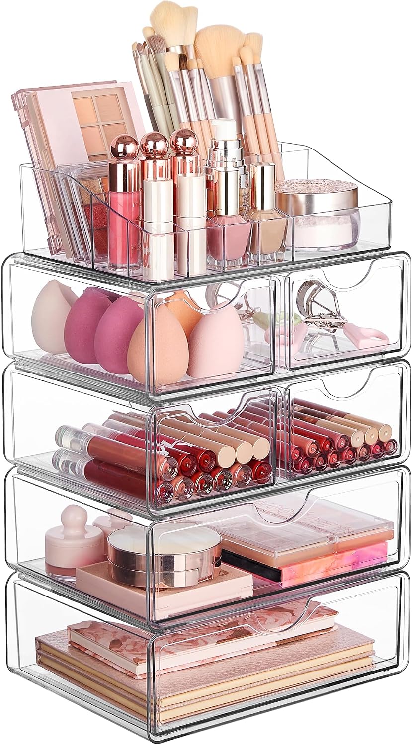 Vtopmart 5 Tier Clear Makeup Organizer with 6 Drawers