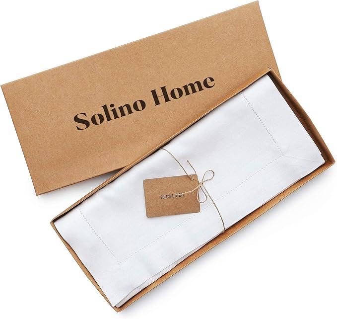Solino Home Linen Table Runner 90 Inches Long - Classic Hemstitch 100% Pure L...