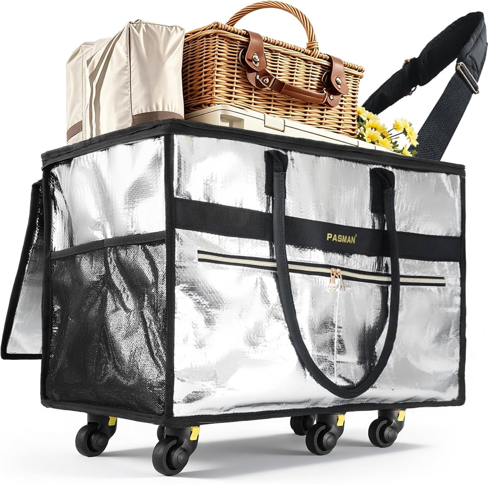 Reusable Rolling Grocery Bag on Wheels-6-Wheel Foldable Tote Medium