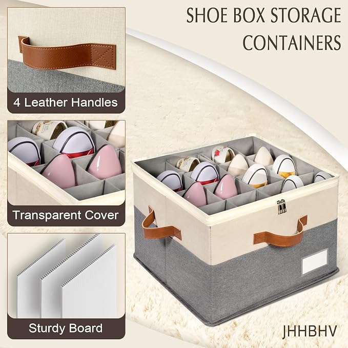 2 Pack Shoe Organizer for Closet, Adjustable Shoe Box Storage Containers