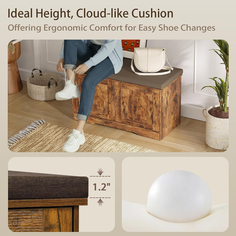 DINZI LVJ Shoe Storage Bench with Cushion, Door, Rustic Brown 31.5"LX17....