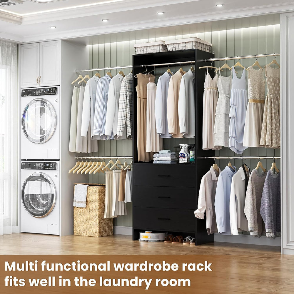 Aheaplus Closet System, 4.2-9Ft Closet Organizer with Wooden Drawers, Black