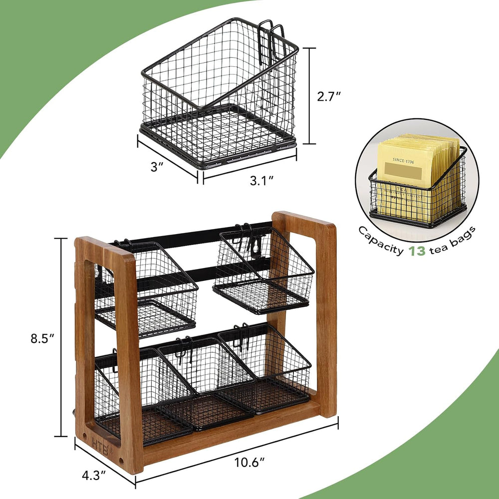 HTB 2 Tier Tea Organizer for Tea Bags with 6 Removable Metal Baskets
