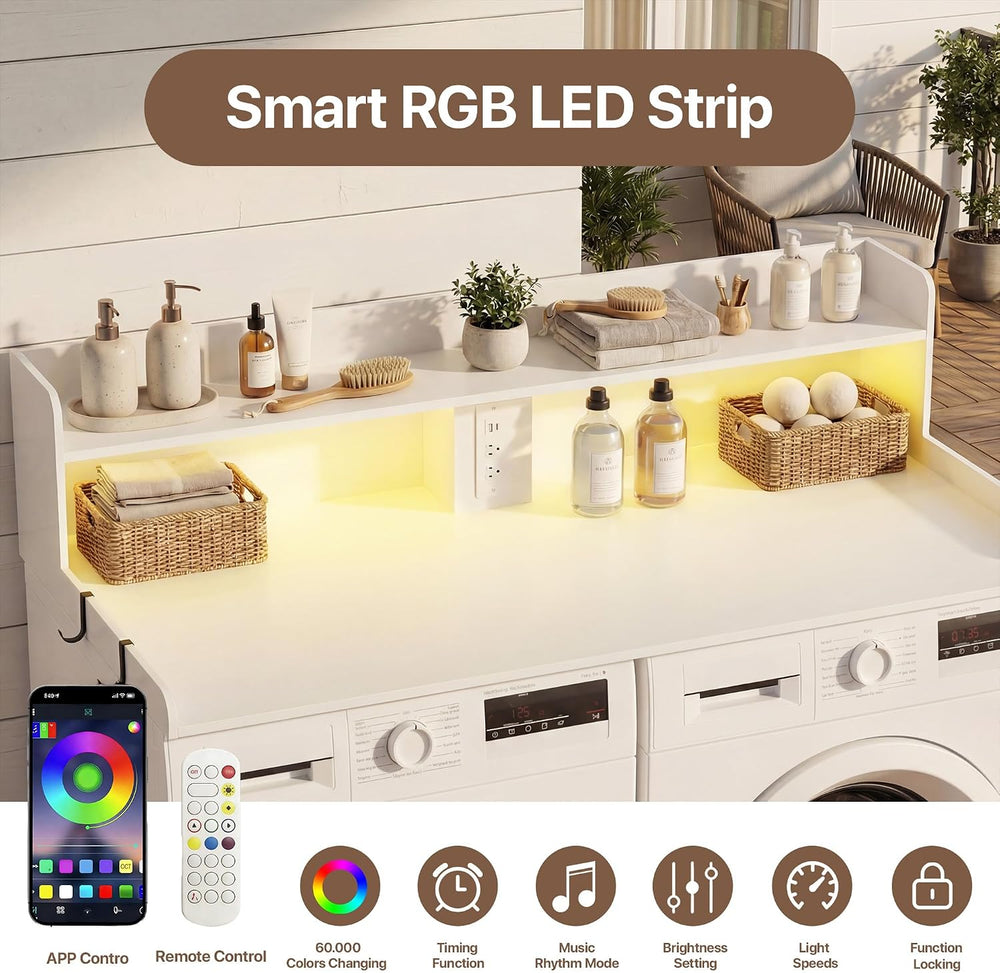 Seang 2-Tier Washer Dryer Countertop with Power Outlet & LED Lights, White