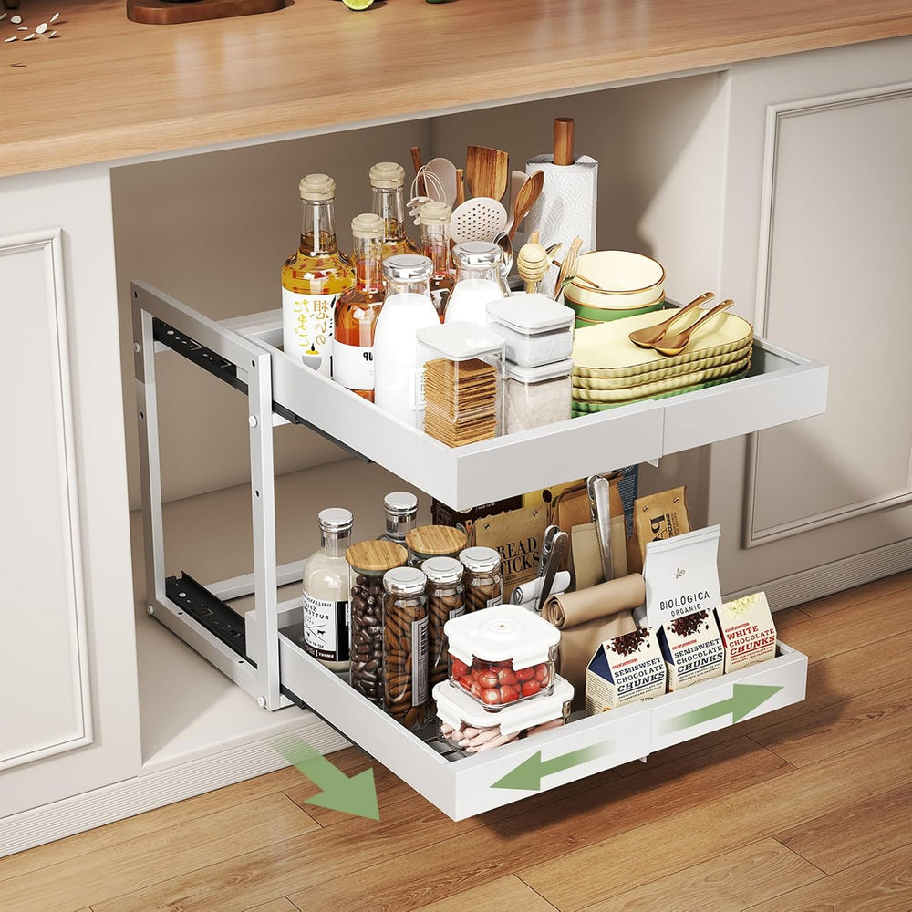 Abalter Expandable Pull Out Cabinet Organizer, 2-Tier Slide Out Drawer for Ki...