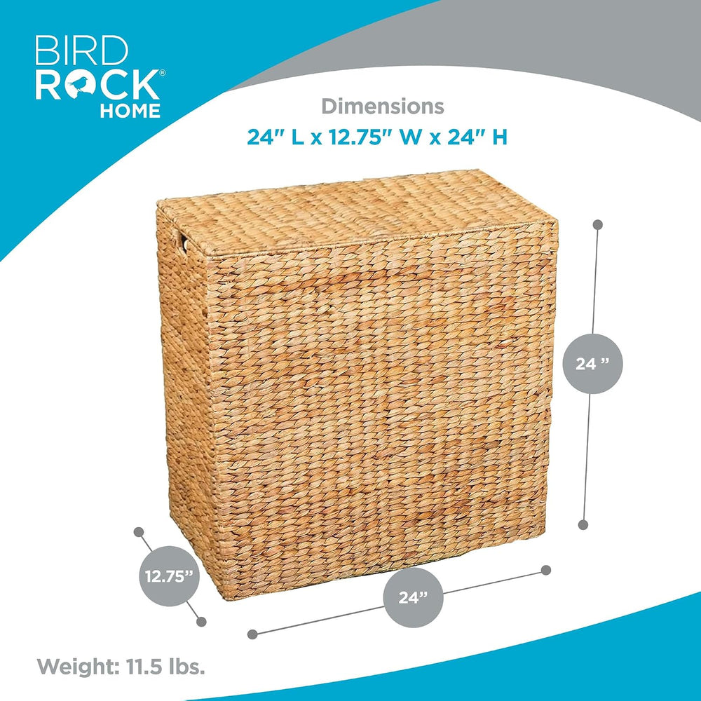 BirdRock Home Water Hyacinth Laundry Hamper Divided Interior - Hand Woven Hya...