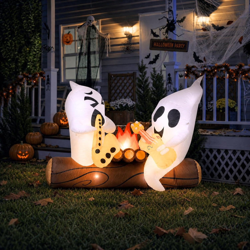 6 FT Halloween Inflatable Musical Ghosts Built in LED Campfire Yard Decor