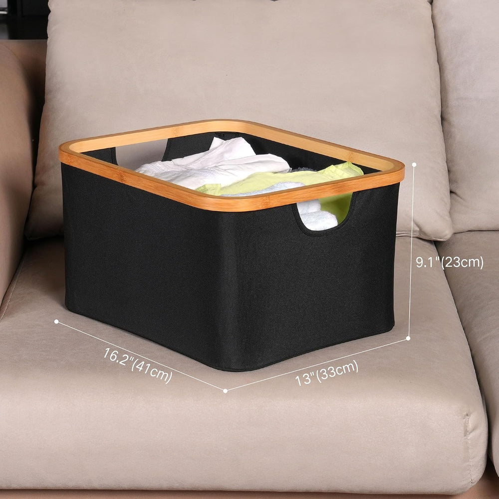 efluky Storage Baskets for Organizing, Fabric Storage Bins with Bamboo Handle...