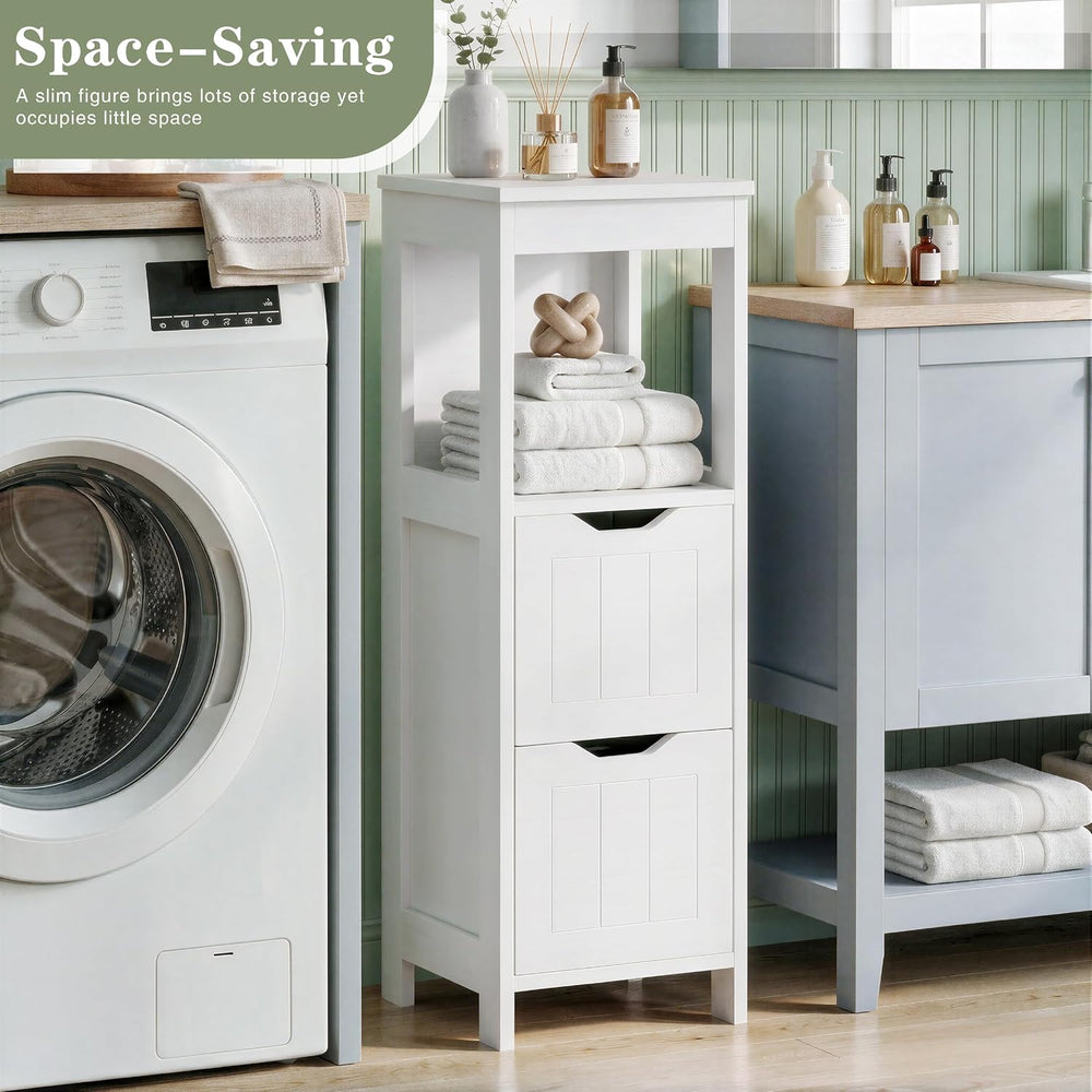 Shintenchi Small Bathroom Storage Cabinet, 2 Drawer Slim Floor Cabinet
