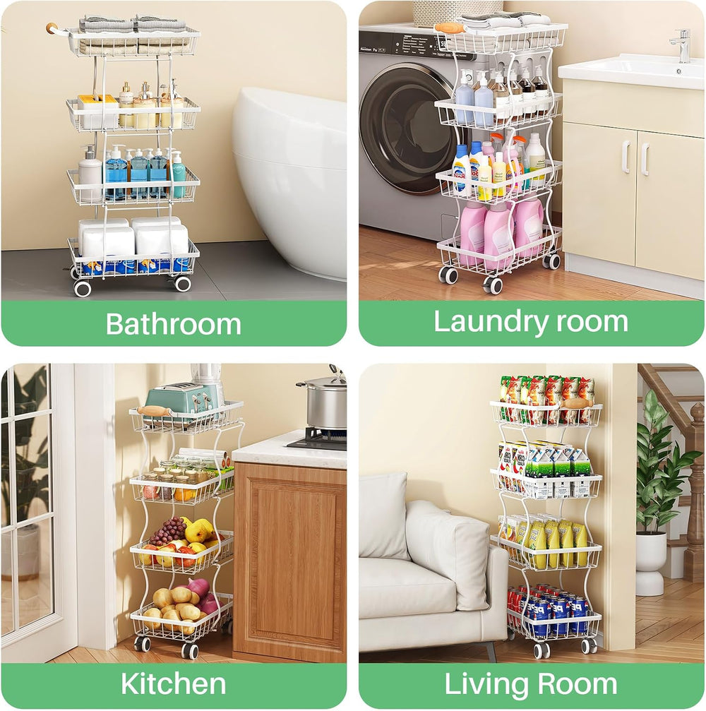 SAYZH 4-Tier Fruit Basket Stand with Vegetable Baskets for Kitchen, White