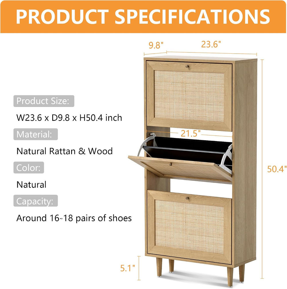 Narrow Shoe Cabinet with 3 Flip Drawers Set of 2 Hidden Freestanding Shoe Rac...