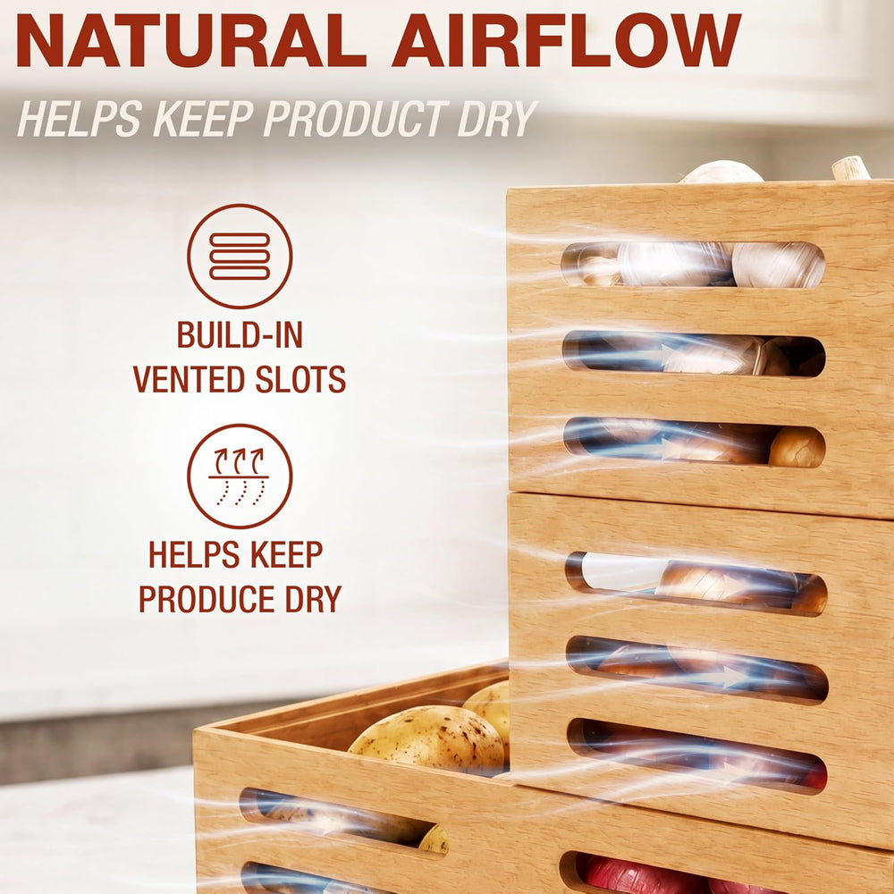 HOMESTEAD Stackable Solid Wood Storage Bins for Pantry & Countertop, Vent...