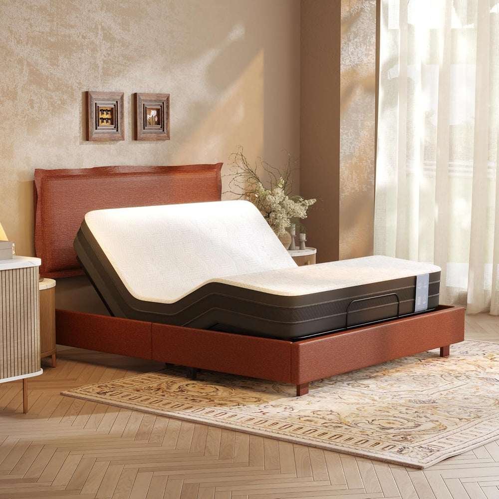 FLEXISPOT Adjustable Bed Base with Upholstered Bed Frame, Head & Foot Lift