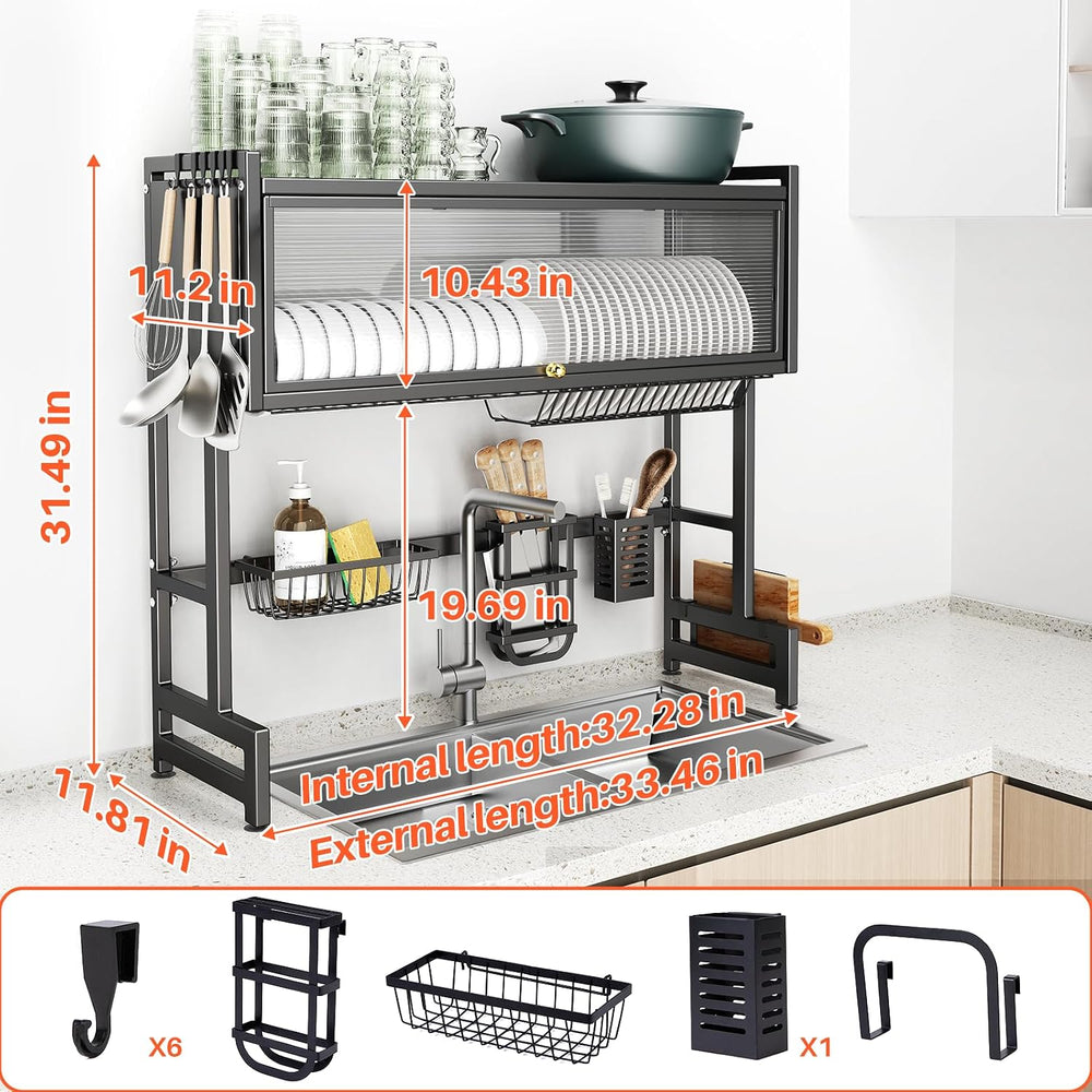 Over The Sink Dish Drainer Drying Rack 3 Tiers with Cover, Keep Kitchen Sink ...