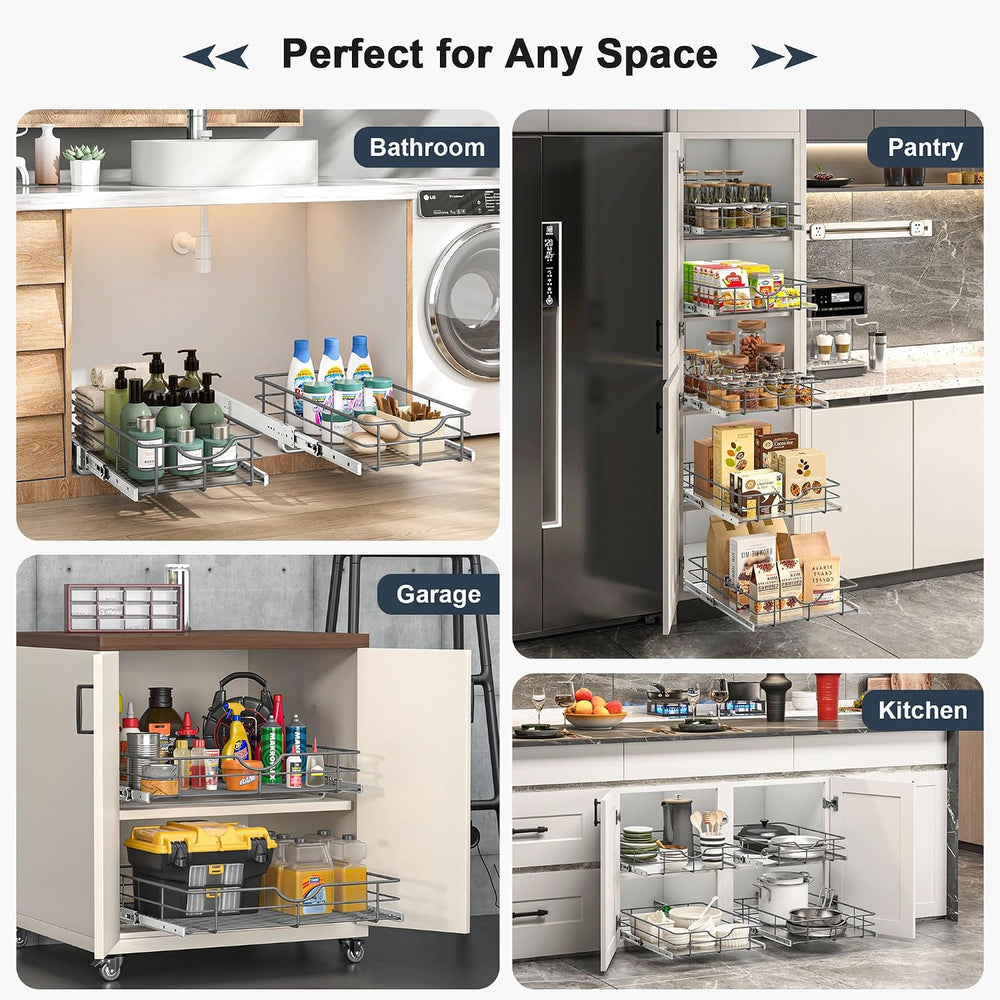 2 Tier Pull Out Cabinet Organizer - 17" W x 22" D Soft Close Slide ...