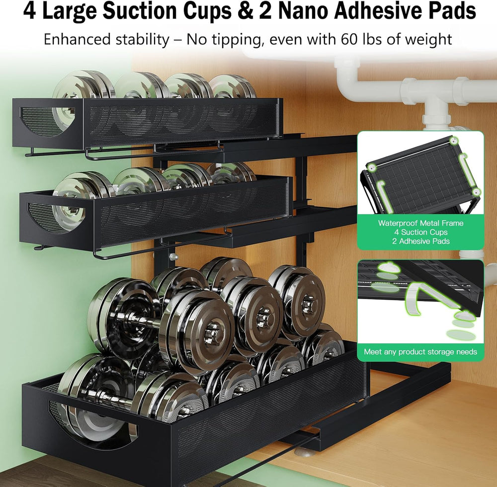 Under Sink Organizer, 2-Pack 3-Tier Pull Out Cabinet Organizers and Storage