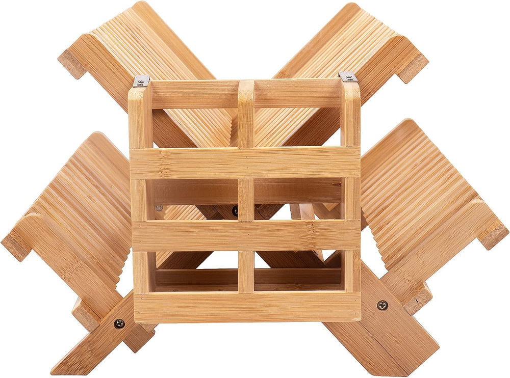 Bamboo Dish Drying Rack, 3-Tier Collapsible Wooden Dish Rack with Utensil Hol...