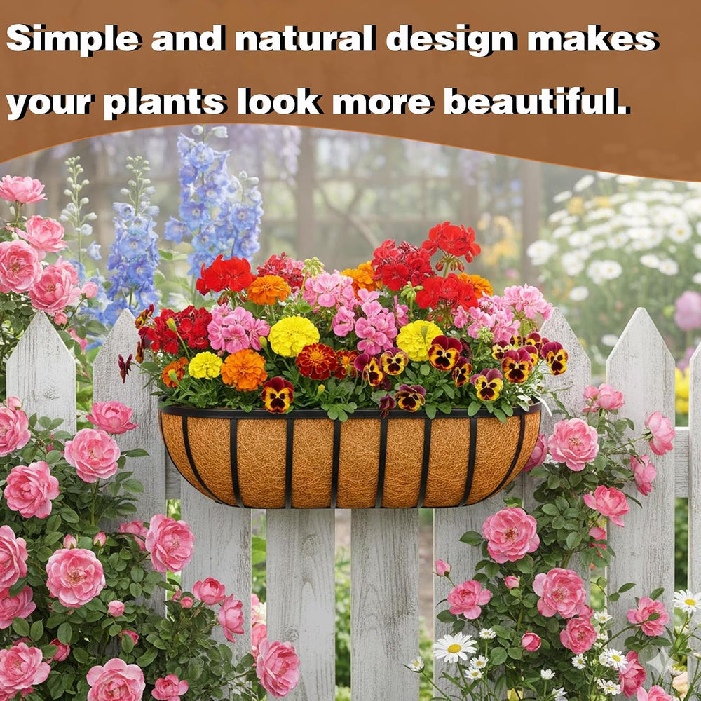 2 Pcs 24“ Railing Planter Window Box Deck Railing Planter Boxes with Coco Lin...