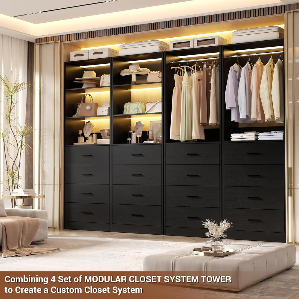 Aheaplus Closet Drawers Organizer System, 5.3FT Wood Closet System Set of 3