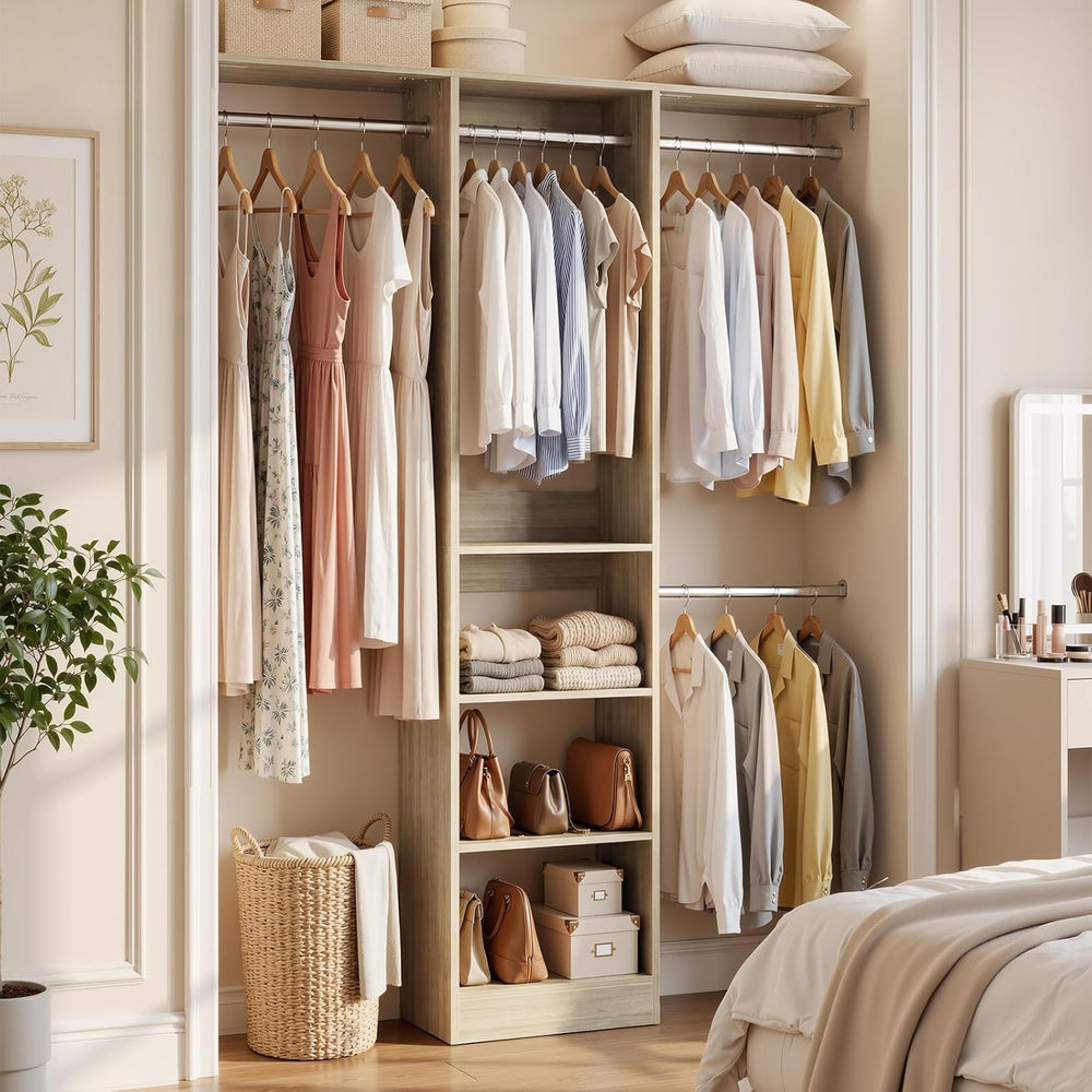 Cyclysio 4FT Closet System for Small Space, 80"H, White Oak