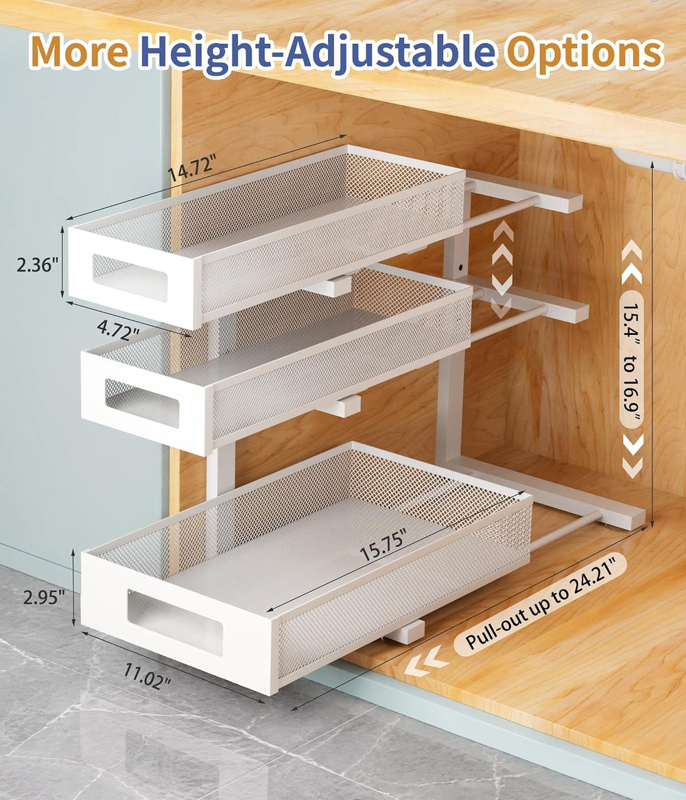 Under Sink Organizer, Pull Out Under Kitchen Sink Organizers, 2 Pack 3 Tier