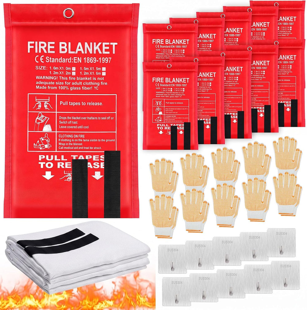 Copkim 30 Pcs Fire Blankets Emergency for Home and Kitchen, Gloves, Hooks