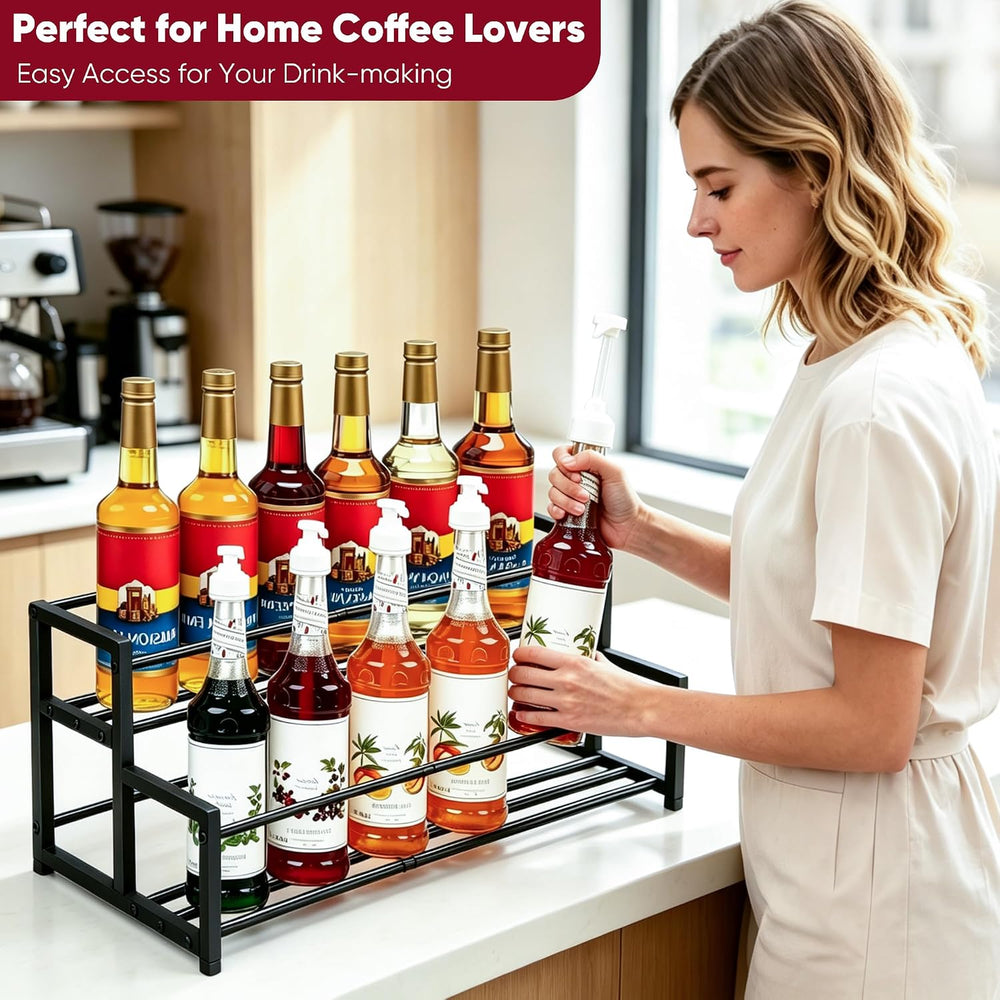 Expandable 2‑Tier Coffee Syrup Rack, Adjustable Syrup Organizer Holds 6-12 Bo...