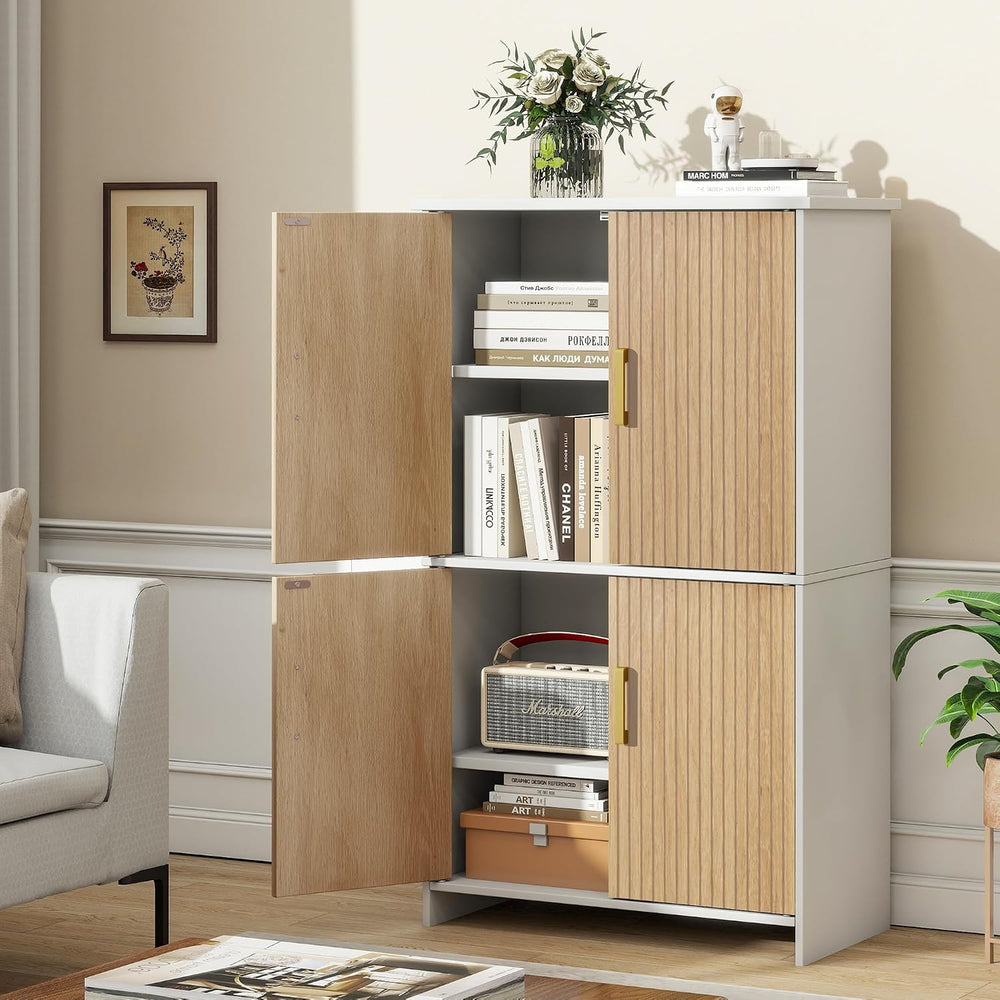 Bathroom Storage Cabinet, Floor Cabinet with 4 Fluted Doors and 2 Adjustable ...