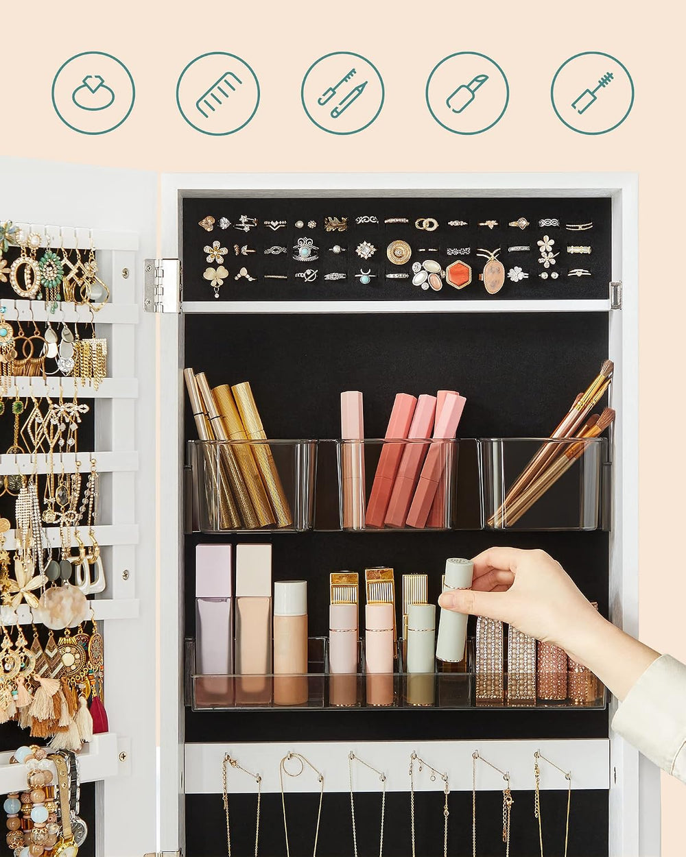 SONGMICS LED Jewelry Cabinet Standing, Lockable Armoire