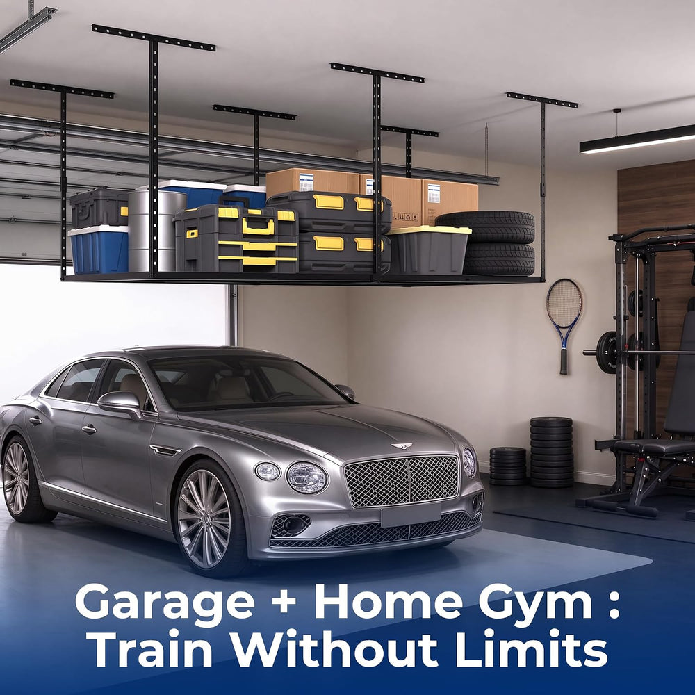 4×8FT Overhead Garage Storage Rack, 750LBS Heavy-Duty Steel Ceiling Shelving,...