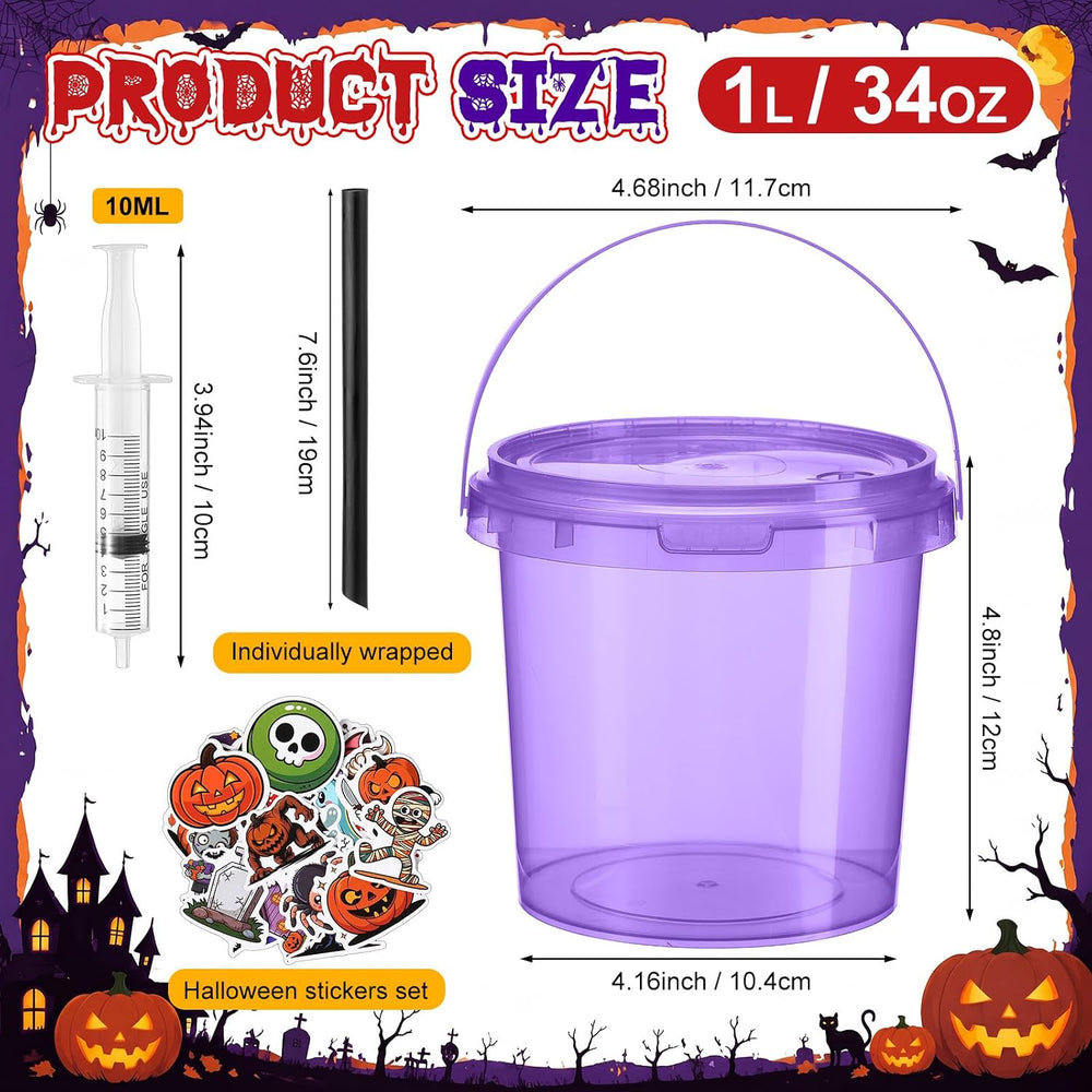 Funnymoom 32 Pcs Halloween Drink Bucket Cups with Lids and Straw, 34oz