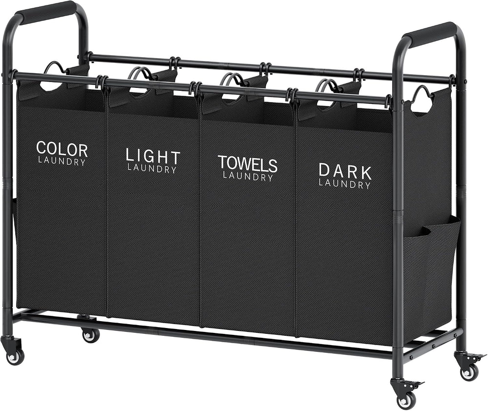 Tajsoon 4 Bag Laundry Sorter Cart, Laundry Sorter 4 Sections, Black
