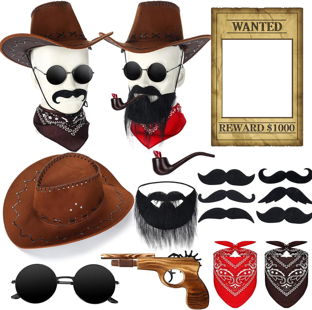 20 Pcs Halloween Western Photo Booth Props Kit Wanted West Cowboy Poster