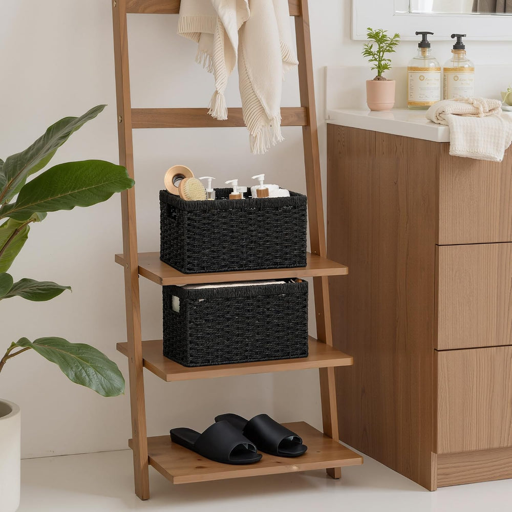StorageWorks Wicker Storage Baskets for Organizing, Black Baskets, 2-Pack