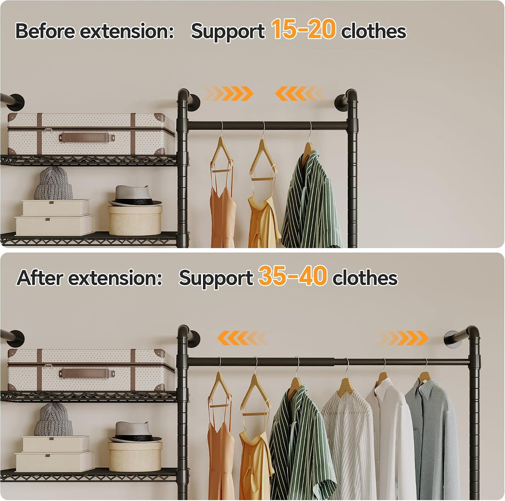 Higeego W3 Wall Mounted Clothes Rack, Industrial Pipe Clothing Rack, Black