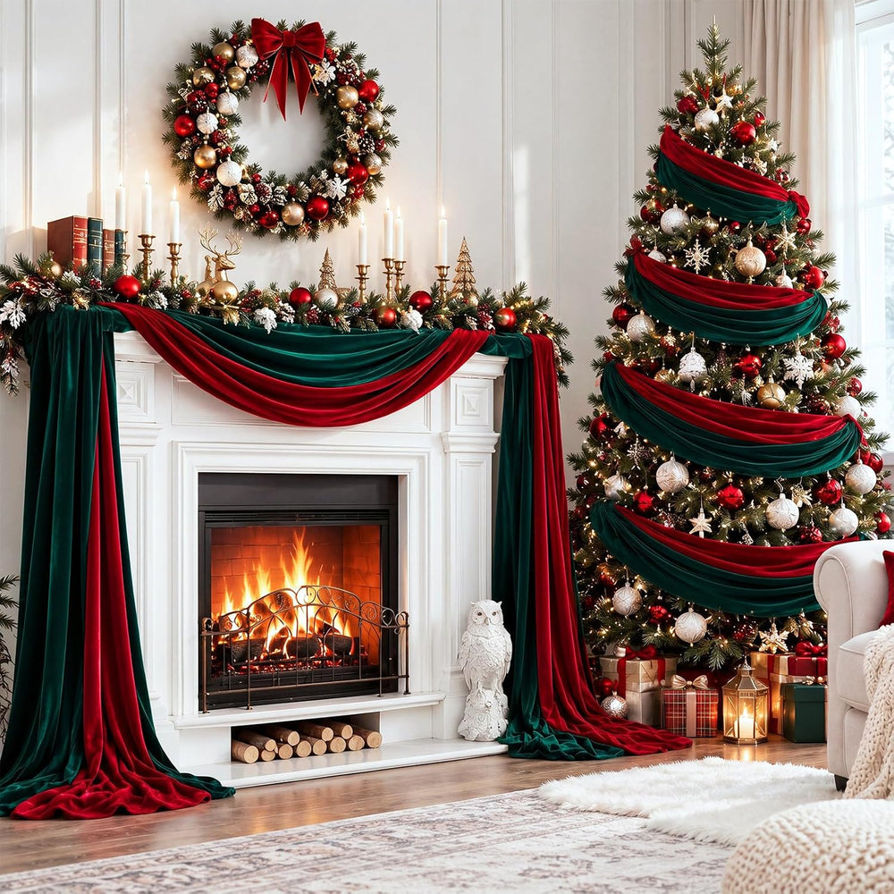 16.4 ft Burgundy Green Velvet Christmas Garland Mantel Decor