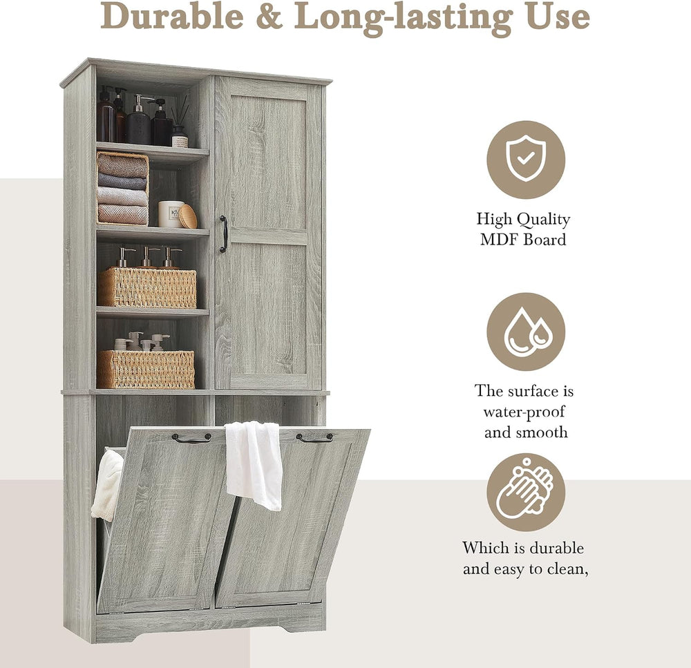 Bellemave 68” Tall Tilt-Out Double Doors Laundry Cabinet Hamper, Large Pull O...