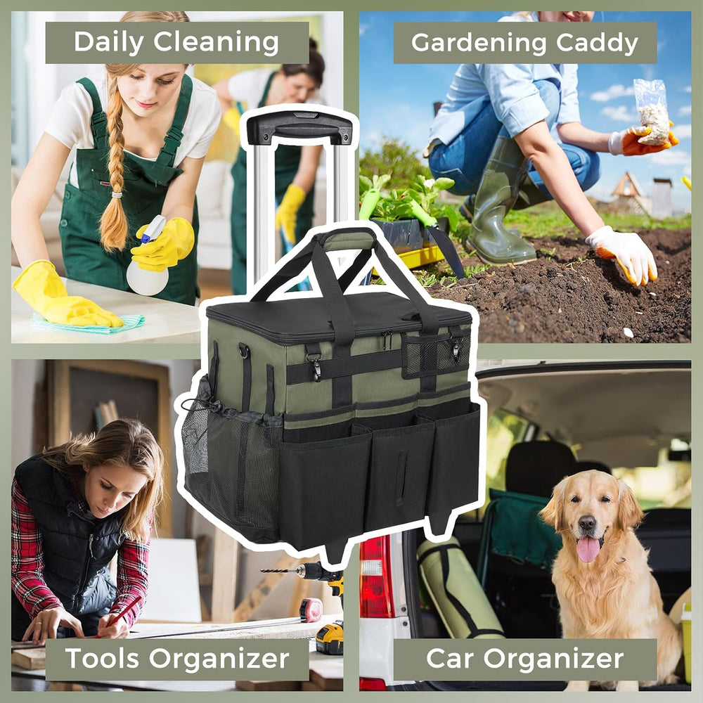 Rolling Cleaning Caddy Bag with Detachable Trolley, Large Cleaning Supplies O...