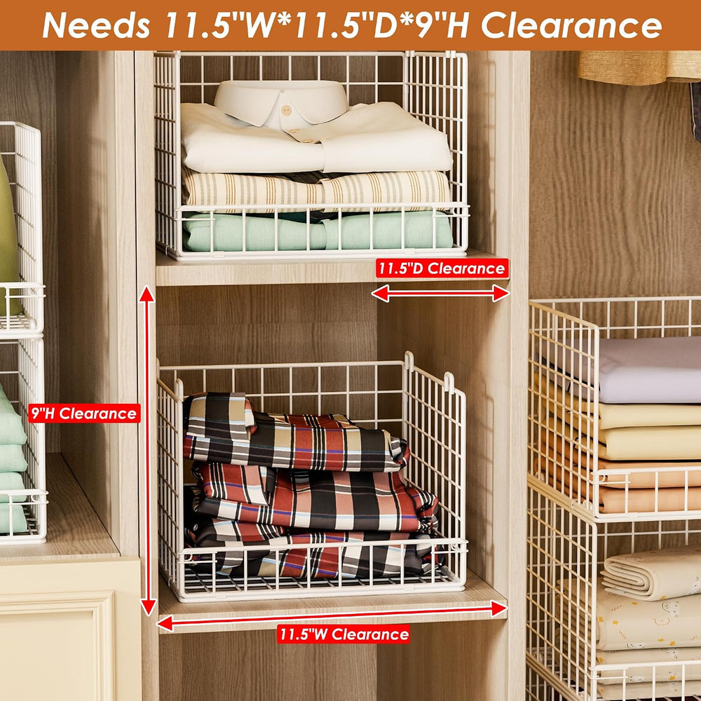 4-Tier Stackable Closet Organizers and Storage Baskets, Closet Shelf Organize...