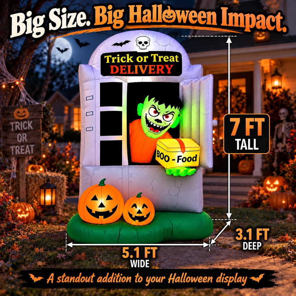 7 FT Halloween Inflatable Monster Delivery Man, Trick or Treat Outdoor Yard D...