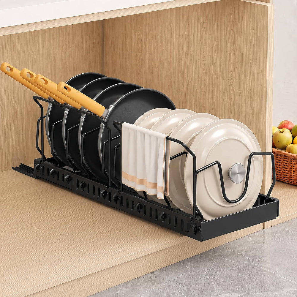 Pots and Pans Organizer Under Cabinet, 10 Dividers Pull Out Lid Organizer