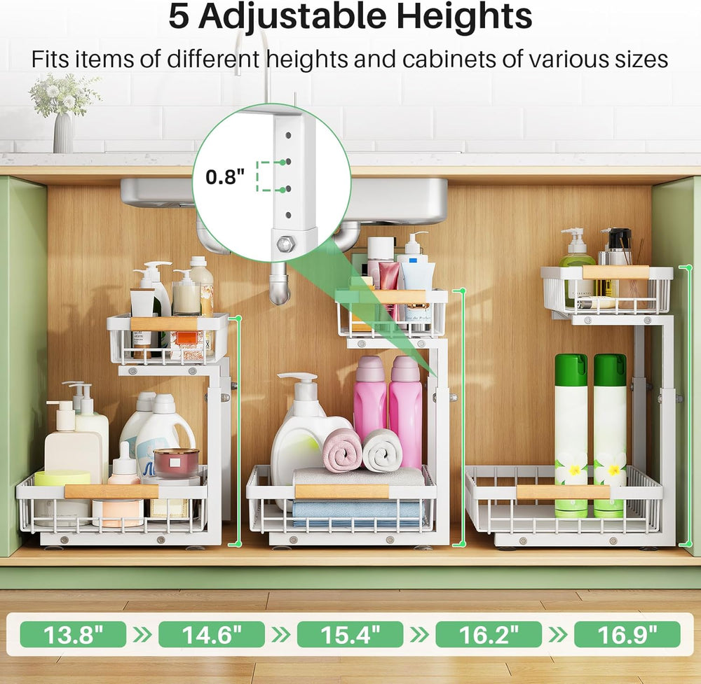 Kitstorack Under Sink Organizer, 2 Tier Under the Sink Storage, Slide out Pul...