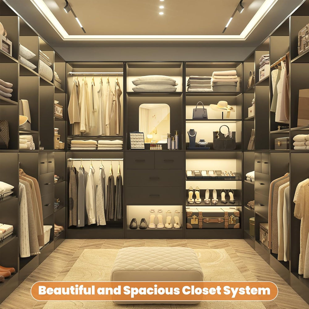 Unikito 75” Closet System with Drawers, 6.2FT Wood Closet Organizer with Hang...
