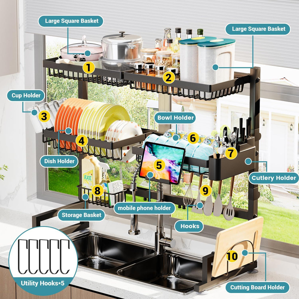 ADBIU Over The Sink Dish Drying Rack (Expandable Height and Length) Snap-On D...