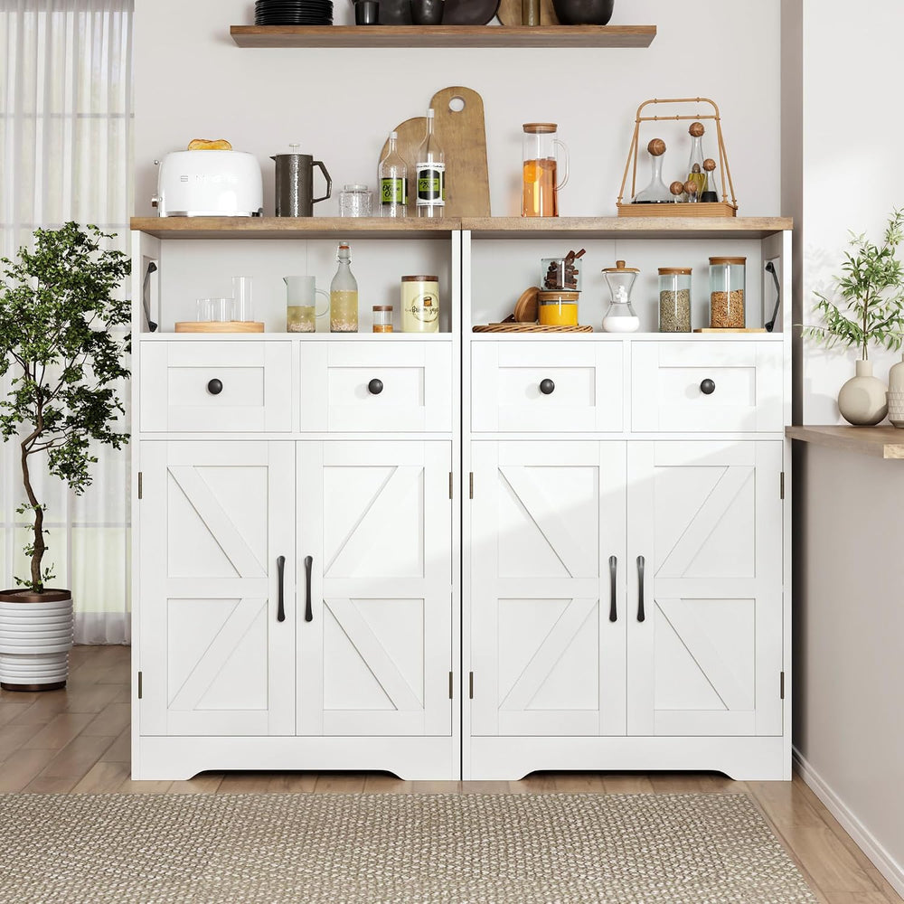 Farmhouse Storage Cabinet with Drawers, Small Kitchen Pantry Cabinet, White