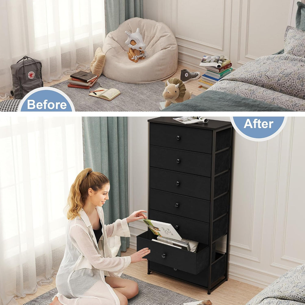 Fabric Dresser for Bedroom, Wide 7-Drawer Tall Vertical Tower (Black)
