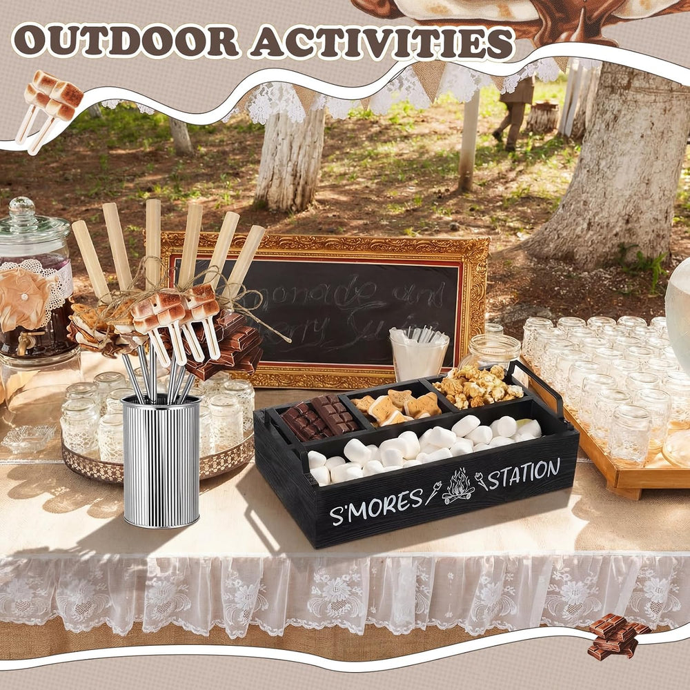 Reallnaive 35 Pcs Smores Station Box Farmhouse, Flame Pattern, Black