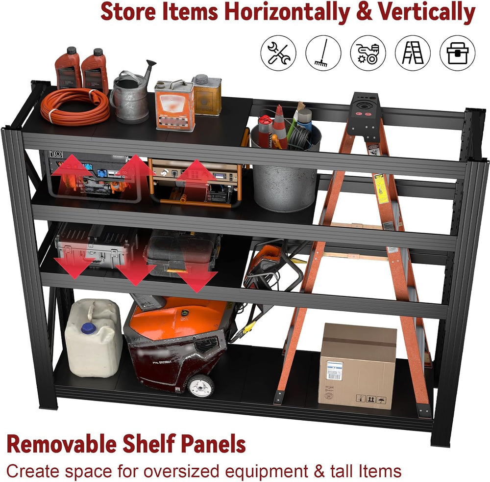 Garage Shelving Heavy Duty, 79" W Extra-Wide Utility Shelving, Black Ind...