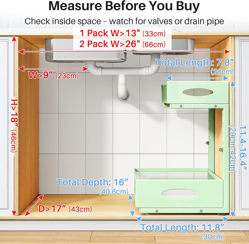 Under Sink Organizer, 2 Tier Pull Out Under Cabinet Organizer Shelf with Pad ...